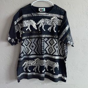 Vintage 1990s All over print 1121 east beach club Art work tee shirt